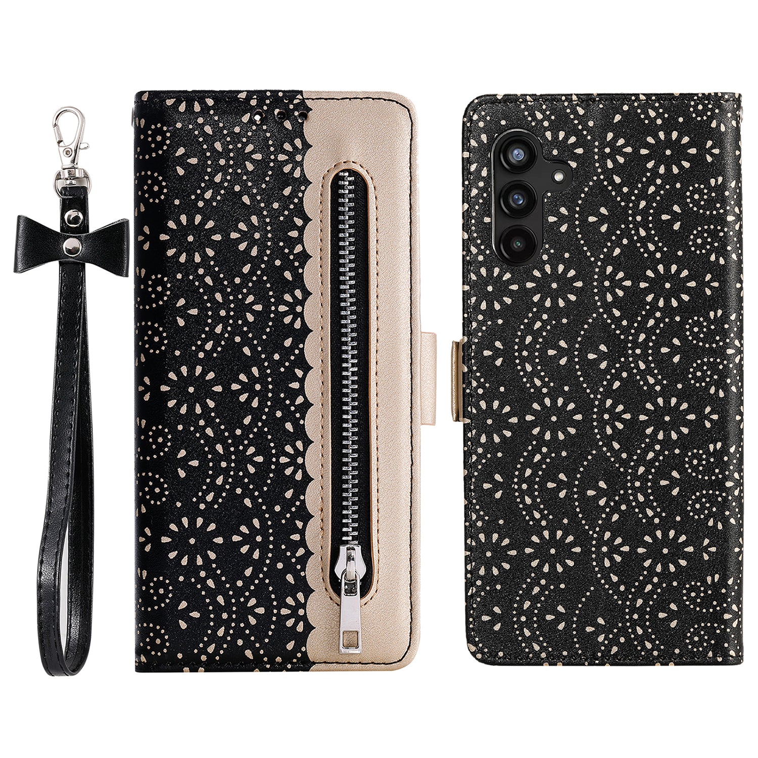 For Samsung Galaxy S23 FE Phone Case Wallet Cover Lace Flower Pattern Leather Shell with Bowknot Wrist Strap For Samsung Galaxy S23 FE Phone Case Wallet Cover Lace Flower Pattern Leather Shell with Bowknot Wrist Strap